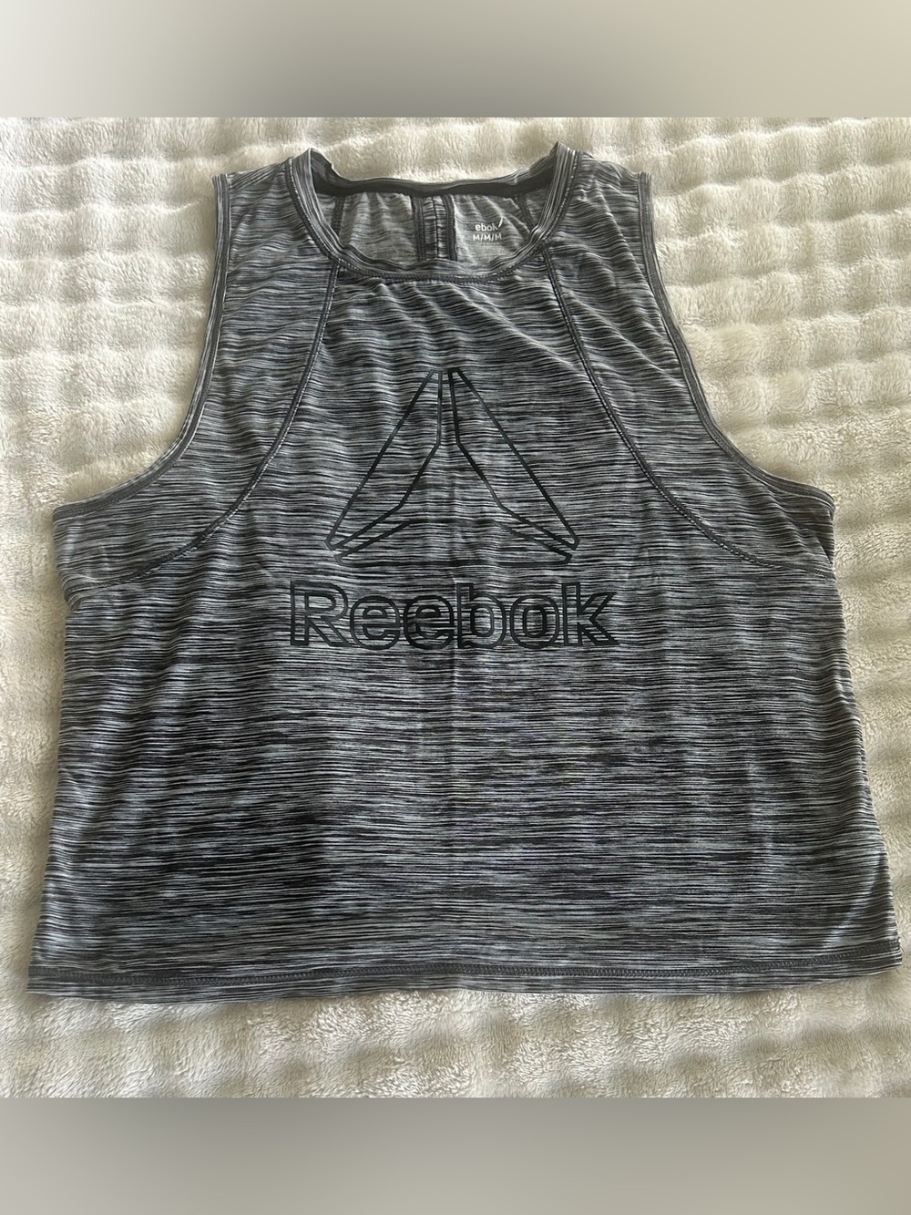 Reebok Gray Black Space-Dye Cropped Tank Top